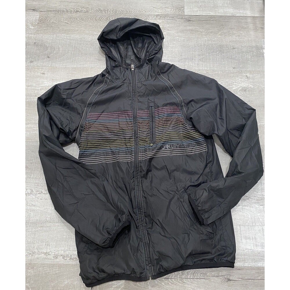 Oakley Windbreaker Lined Small Black striped  Full Zip Hooded Women's small